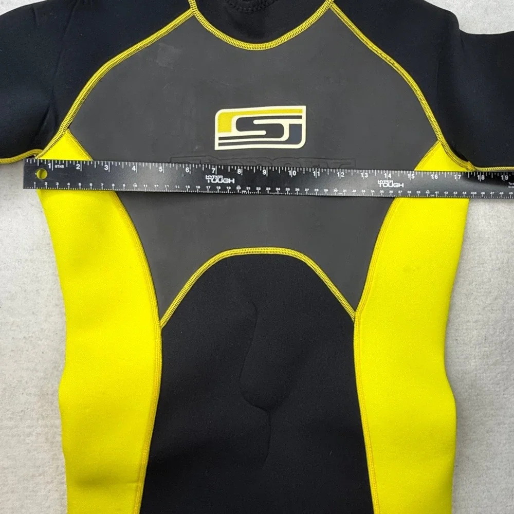 Slippery Shorty Wetsuit Mens Large Black Neon Yellow Neoprene Jet Ski Surf‎ L